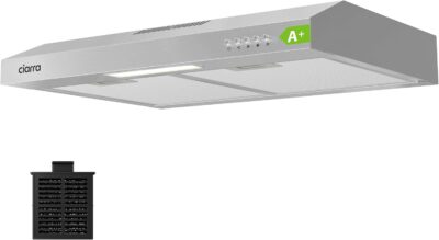 CIARRA CBCS6903D A+ Dunstabzugshaube Unterbau 60 cm Umlufthaube Umluft Abluft 3 Leistungsstufen Integrierte Unterschrank Unterbauhaube mit CBCF009 Kohlefilter Edelstahl Silber