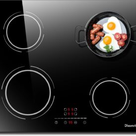 Induktionskochfeld 4 Platten 60cm Einbau 220V, Kochfeld Induktion autark, Elektrisches Kochfeld 6400W, Funktion Pausieren, 9-Leistungsstufen, Timer, Anti-Touch-Funktion, Disaenvir