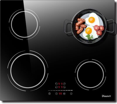 Induktionskochfeld 4 Platten 60cm Einbau 220V, Kochfeld Induktion autark, Elektrisches Kochfeld 6400W, Funktion Pausieren, 9-Leistungsstufen, Timer, Anti-Touch-Funktion, Disaenvir