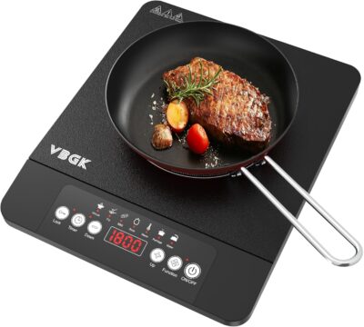 VBGK Induktionskochfeld 1 Platten,1800W Tragbares Induktionskochplatte, 220V Kochfelder mit LCD-Touch, 8 Temperaturstufen, Kindersicherung,4-Stunden-Timer