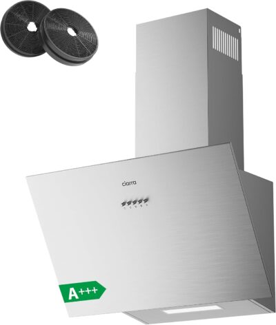 CIARRA CBCS6762A A+++ Kopffreie Schräghaube Dunstabzugshaube 60 cm Umluft 650 m³/h mit CBCF003 Aktivkohlefilter Abluft Abzugshaube Umlufthaube Edelstahl Silber