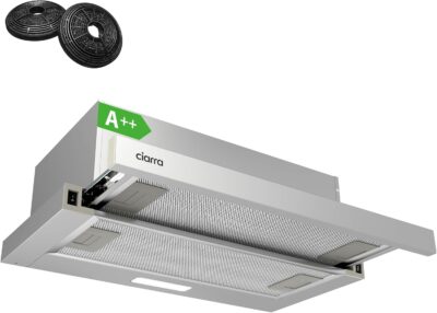 CIARRA AWS6906D A++ Flachschirmhaube Dunstabzugshaube 60 cm Umluft 370 m³/h mit CBCF002X2 Aktivkohlefilter Integrierte Flach Einbau Abluft Abzugshaube Silber